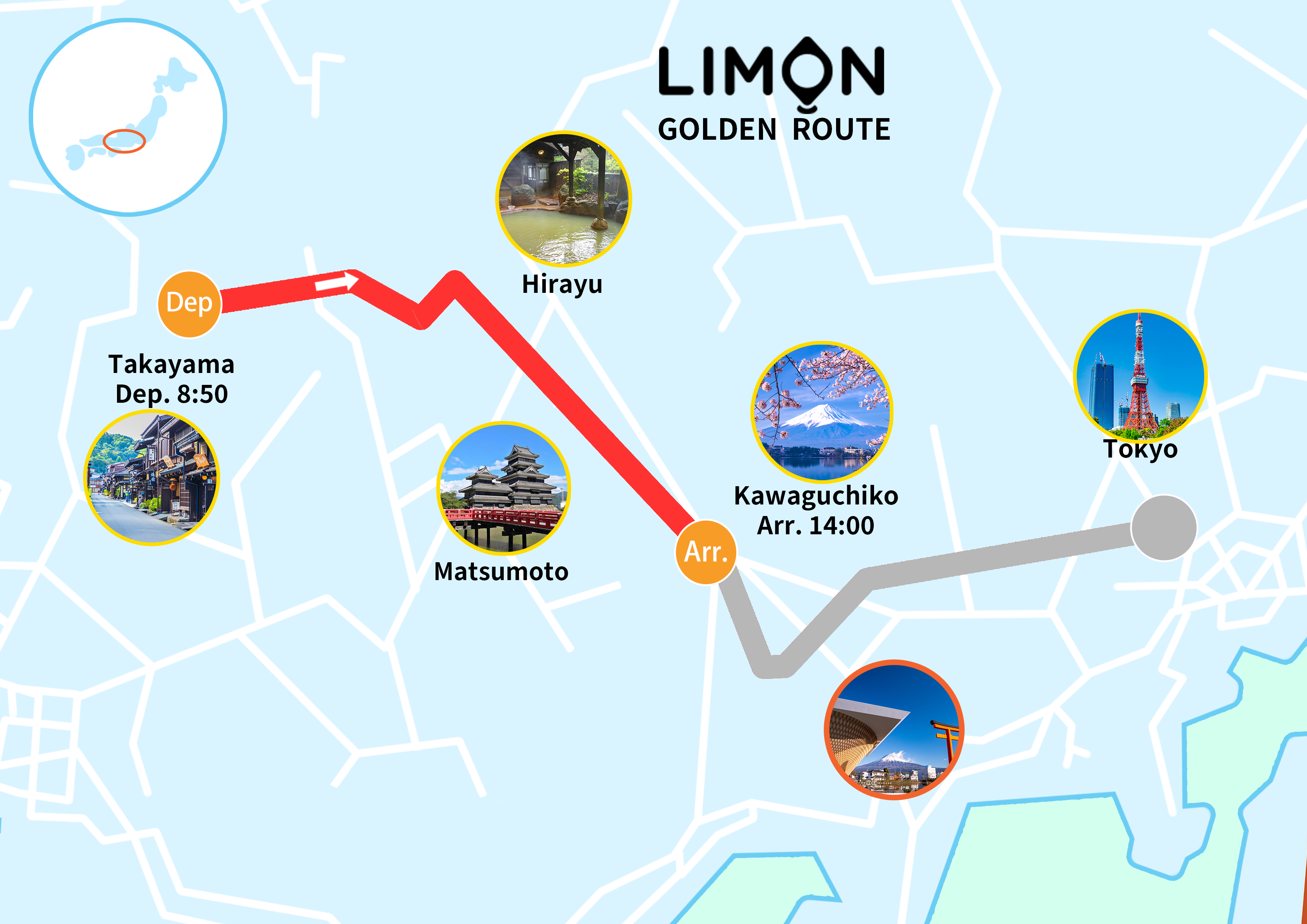 Bus from Takayama or Hirayu to Kawaguchiko